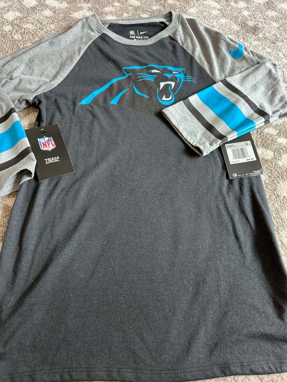 NWT Nike Carolina Panthers NFL XS Tri-Blend Raglan Tee